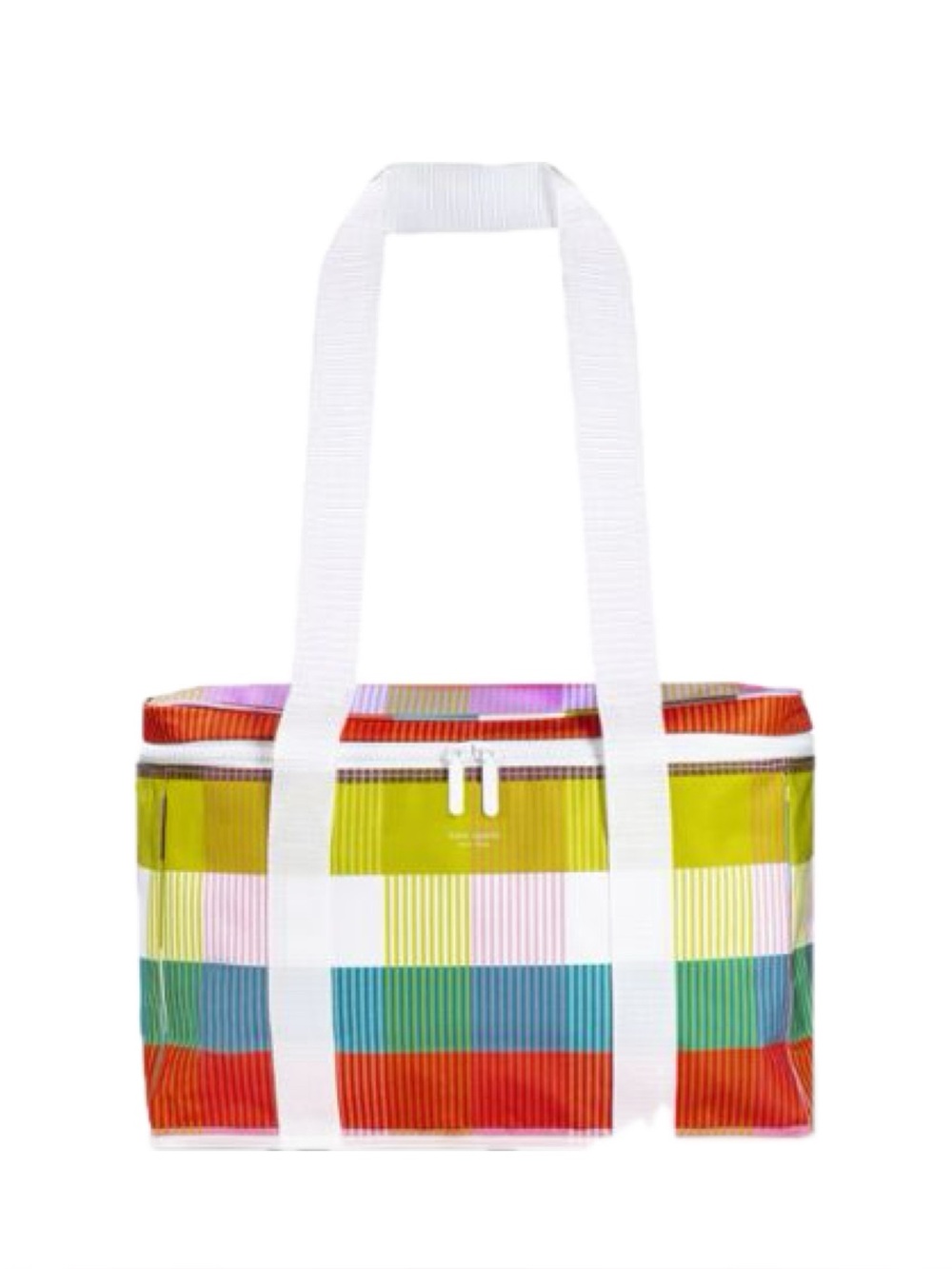KATE SPADE ♠️ RAINBOW PLAID XL TURKISH TOWEL & LARGE INSULATED COOLER BAG NWT - Picture 3 of 8
